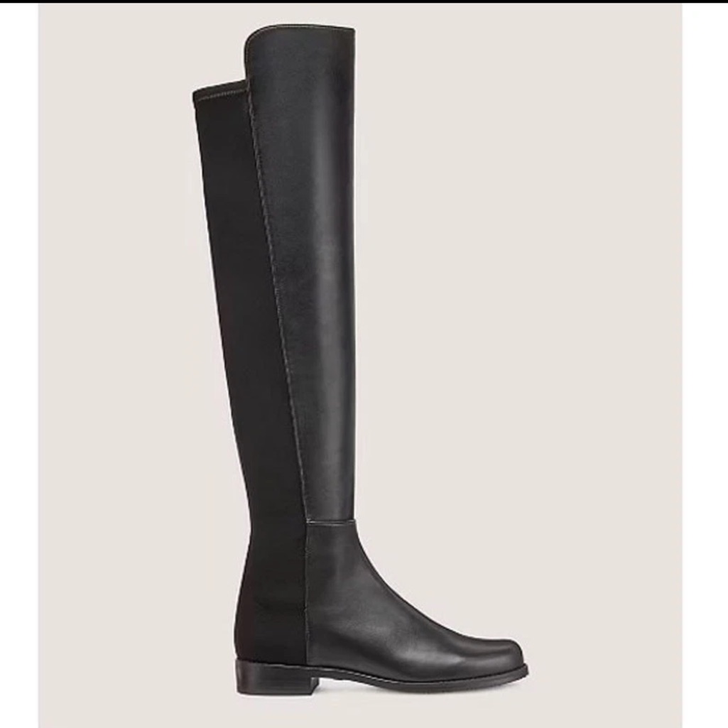 Stuart Weitzman 5050 Over-The-Knee Leather Boots - Black Nappa Leather, Size 7
